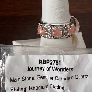 BP 2021 Zen Gems Pink Carnelian Quartz on Rhodium sz 7 Ring “Journey of Wonders”